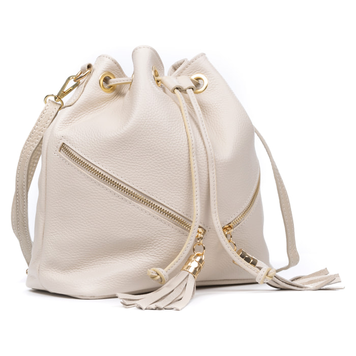 Arzene borsa a tracolla in vera pelle dollaro. Design arricciato cool e frange sul davanti