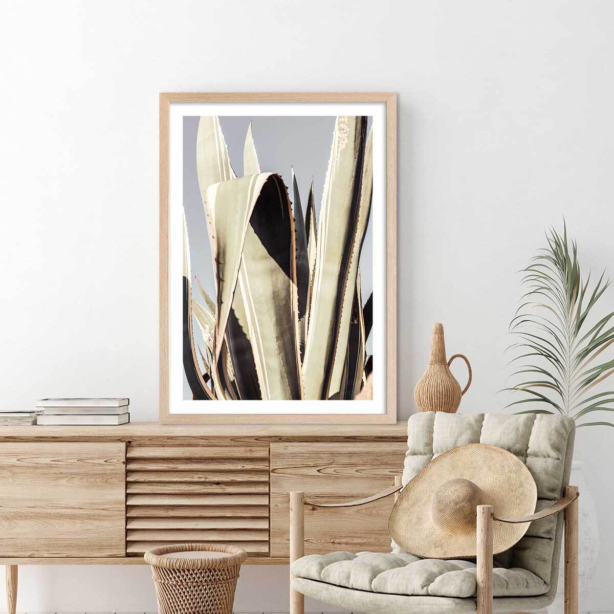 Poster cactus mexicain Affiche + cadre en bois - Chêne