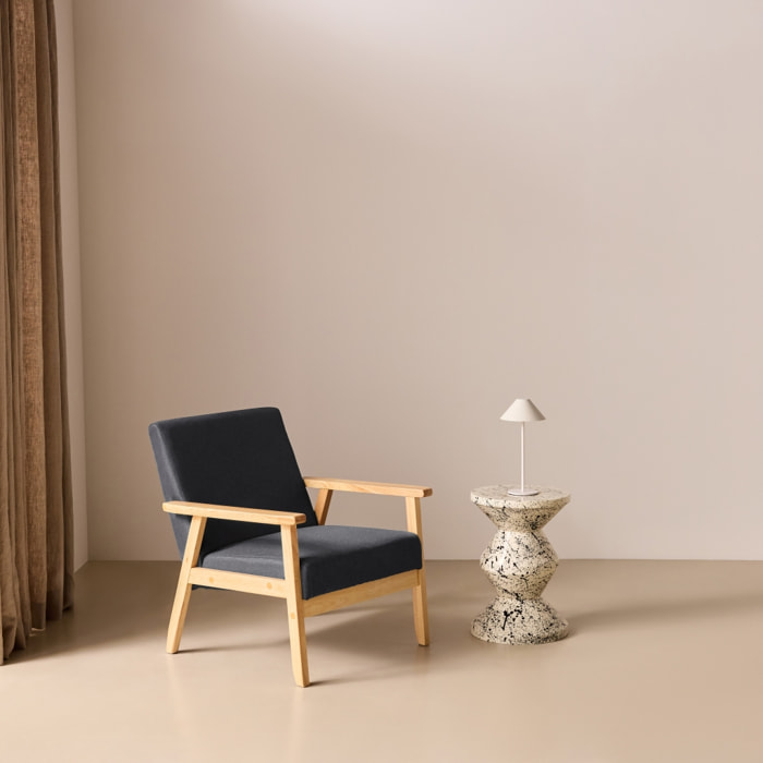 Fauteuil scandinave bois de peuplier, d'hévéa et tissu ISAK