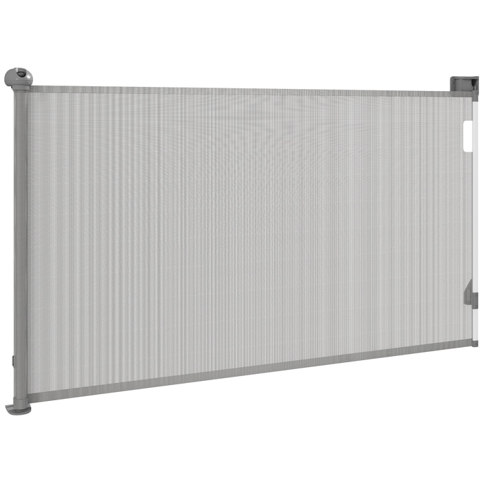 Barrière de sécurité chien rétractable 0-144 cm H.87 cm verrouillage auto alu PVC gris