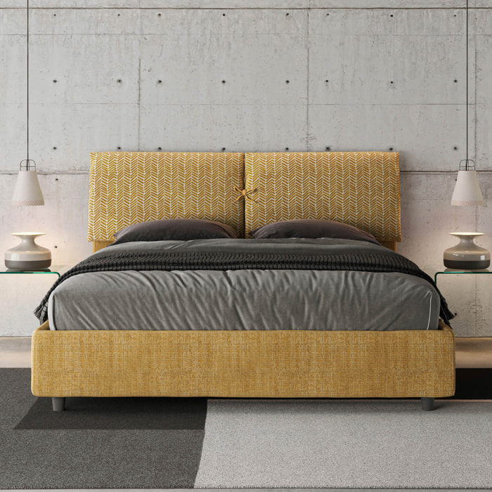 Letto matrimoniale contenitore imbottito 160x190 tessuto Aragona 3 giallo Mados