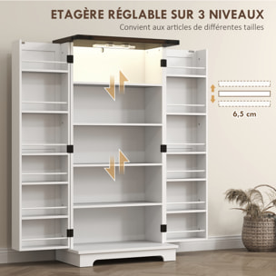 Buffet cuisine, meuble cuisine rangement, vaisselier avec 12 étagères à portes, lumière LED magnétique, double porte de grange, pour salle à manger, salon, 60 x 40 x 120 cm, blanc