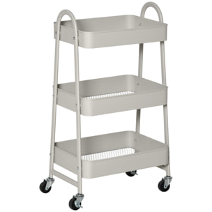 HOMCOM Carrito de Cocina de Acero con Ruedas Carro de Almacenamiento de 3 Niveles y Frenos para Baño Salón Dormitorio Oficina 45x31x79,4 cm Gris