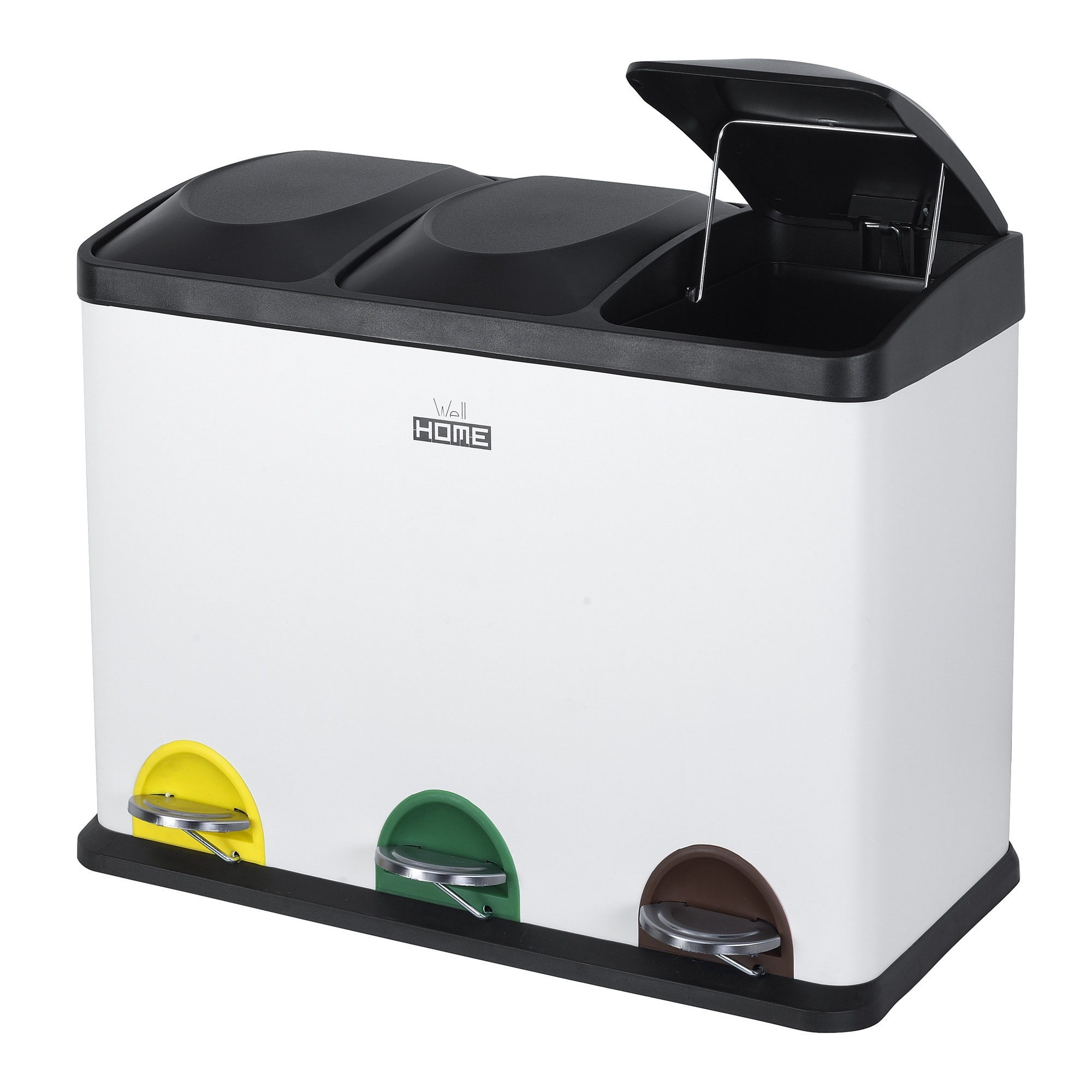 Cubo de reciclaje ecológico 45 litros de 3 compartimentos, reciclaje de basura / cubos de reciclaje, gran capacidad, para papel, vidrio y plástico