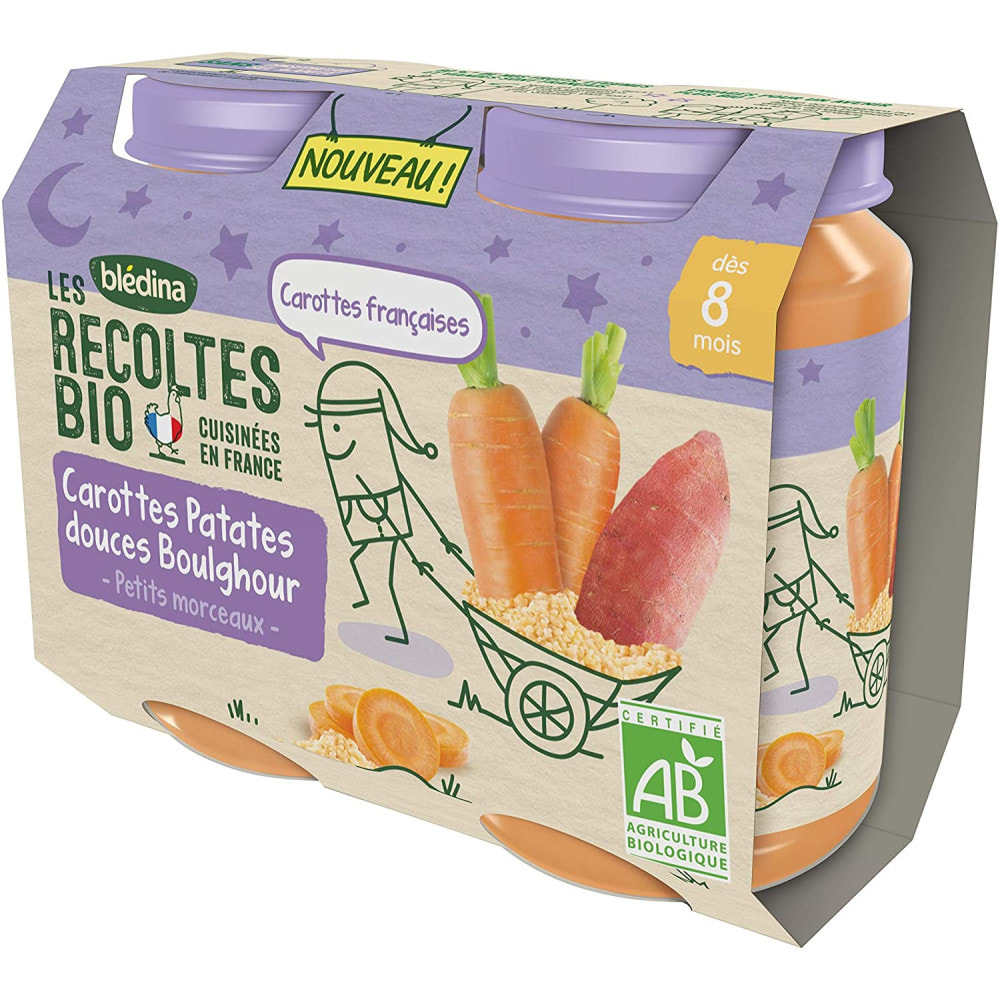 12 Petits Pots Carottes, Patates Douces, Boulghour 6x(2x200g) - Les Récoltes Bio Dès 8 Mois