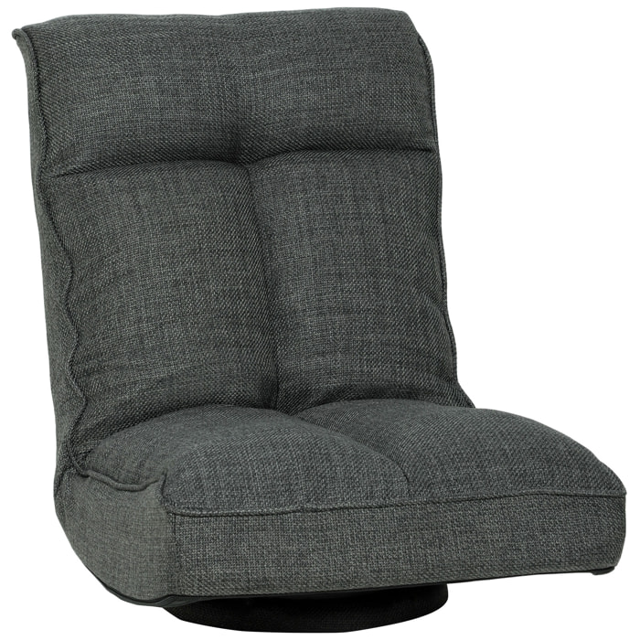 Fauteuil de sol pliable pivotant à 360° dossier réglable lin gris