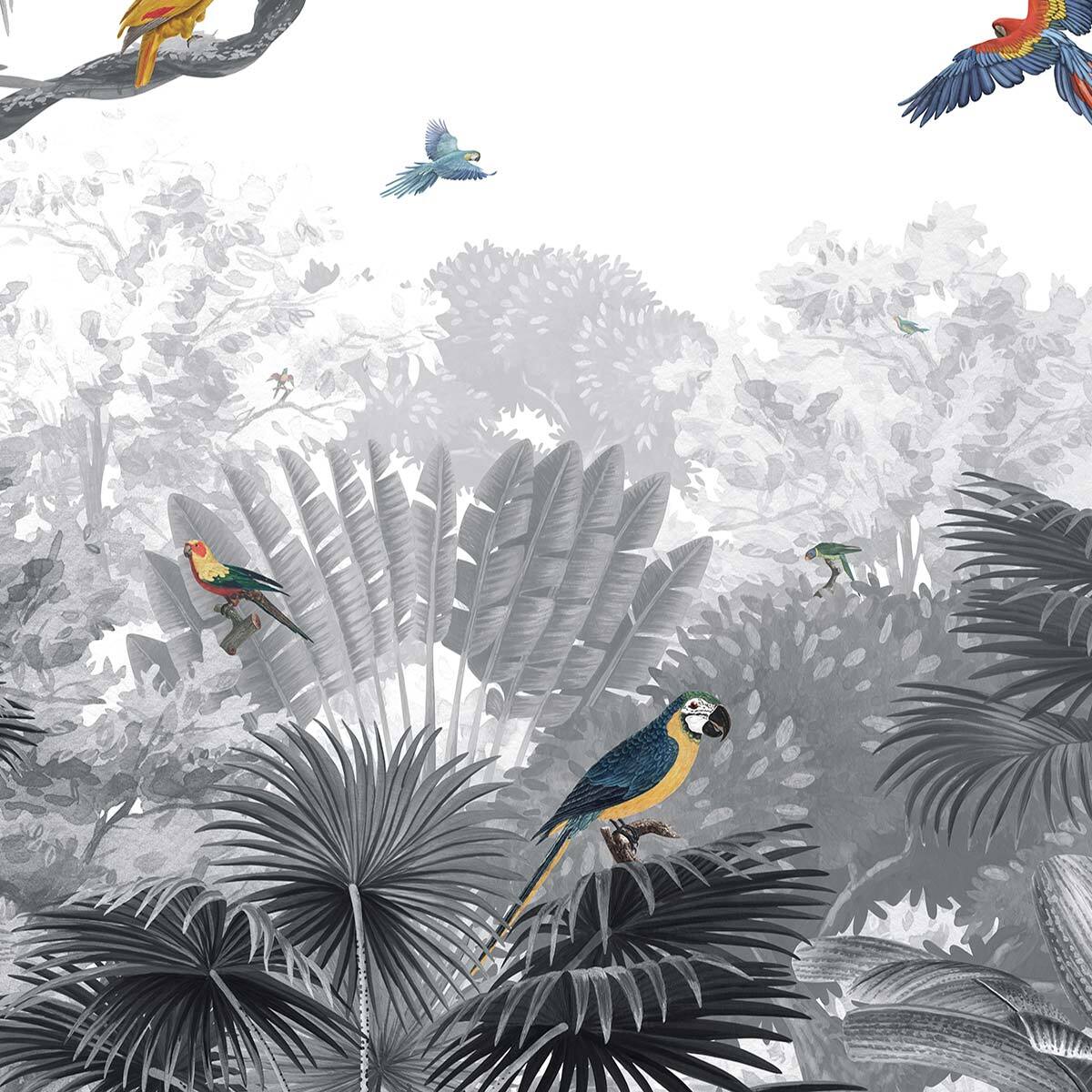 Papier peint perroquets dans la jungle Intissé