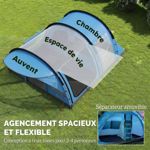 Tente camping tunnel 4 pers. imperméable 3000mm - 5,65x3,70x2m - bleu