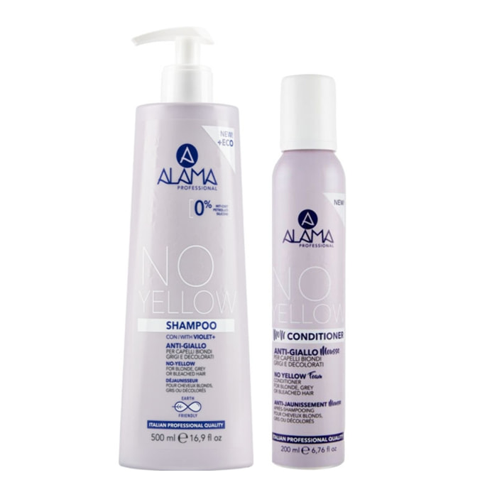 Kit profesional ALAMA Champú sin colorante amarillo 500 ml + Espuma acondicionadora 200 ml