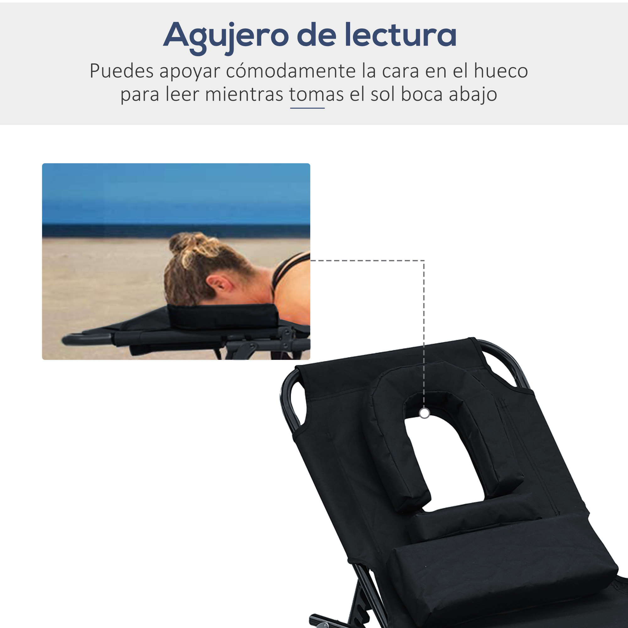 Tumbona Reclinable para Playa de Oxford 190x56x28cm Negro