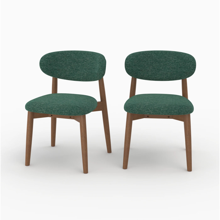 Lot de 2 chaises en tissu vert sapin et bois d'hévéa foncé - Yuna