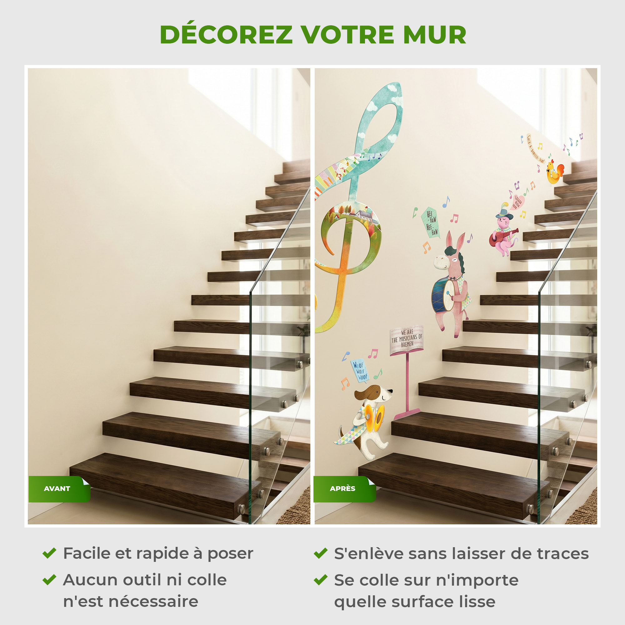 Stickers Muraux décoration adhésifs animaux musiciens d'un conte de fées