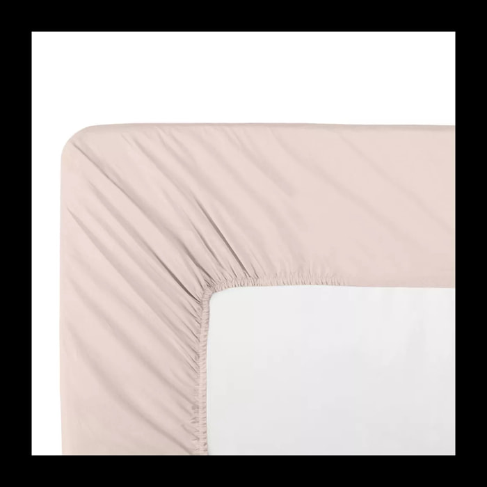 Drap housse duo percale de coton uni rose Olana petale