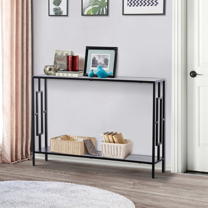 Console table d'appoint design industriel dim. 106L x 23l x 76H cm étagère acier noir panneaux particules bois gris