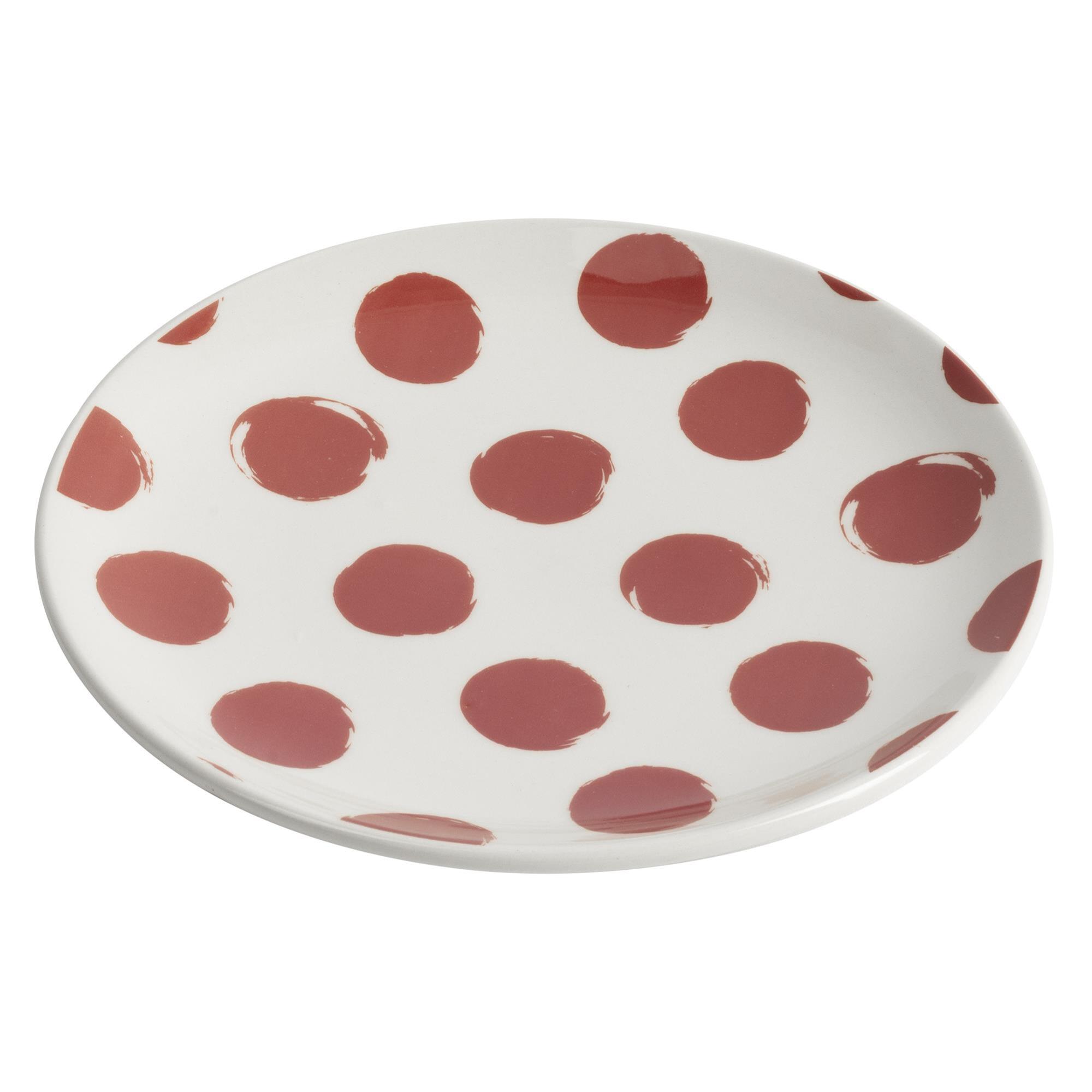 Set de vajilla de 12 piezas de gres con lunares rojos (4 platos llanos 27 cm, 4 platos hondos 21 cm y 4 platos de postre 19 cm) – Dots La Maison