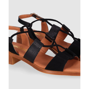 Sandalias de Serraje - Negro - Tacón: 4 cm