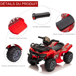 Quad buggy voiture électrique enfant 18-36 mois 6 V 2 Km/h max. effet lumineux métal PP rouge