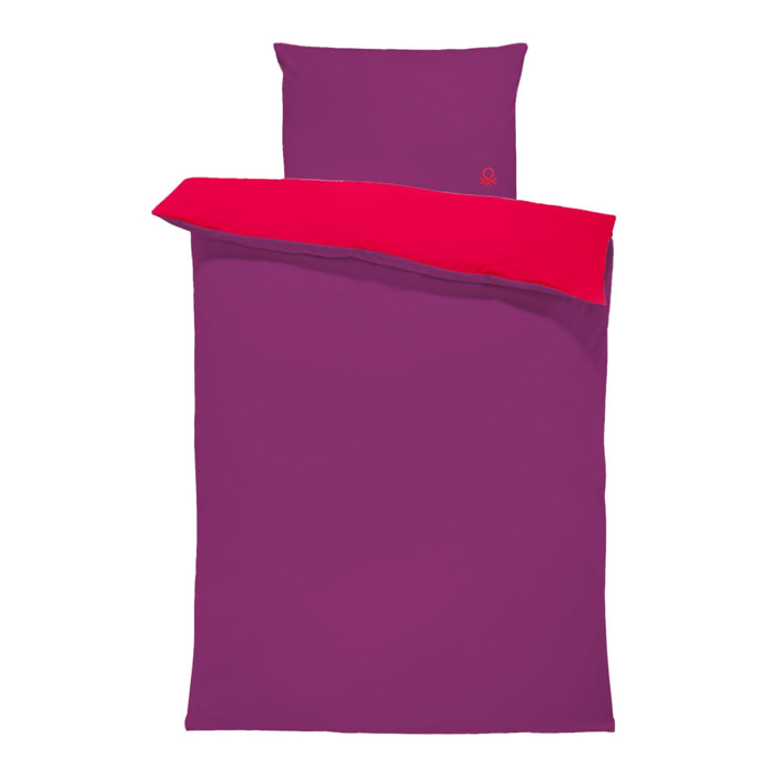 Set de cama 90 - 100 cm 100% algodón - funda nórdica reversible 150x210cm + sábana bajera 100x200+30cm + funda de almohada 50x70cm - rosa y morado rainbow benetton