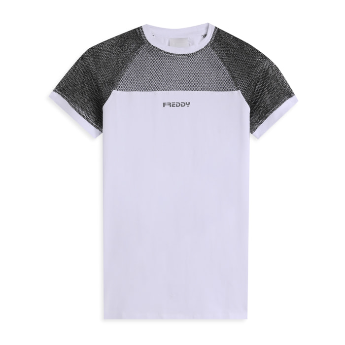 Vestitino Bambina Maxi T-Shirt con Maniche in Mesh Lurex