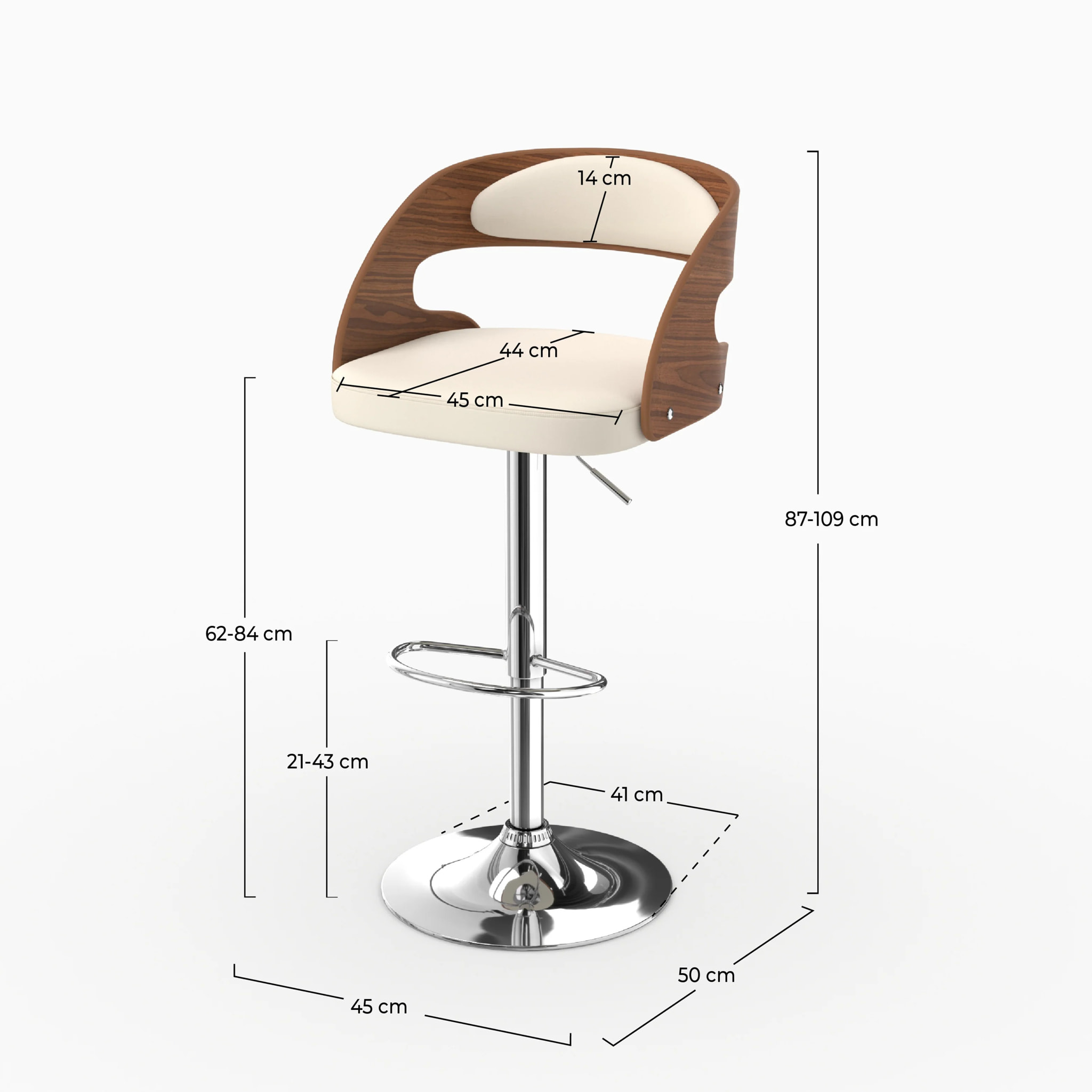 Chaise de bar réglable 62/84 cm en cuir synthétique blanc - Louis