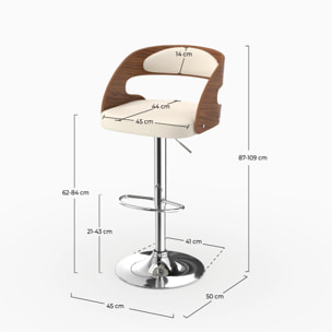 Chaise de bar réglable 62/84 cm en cuir synthétique blanc - Louis