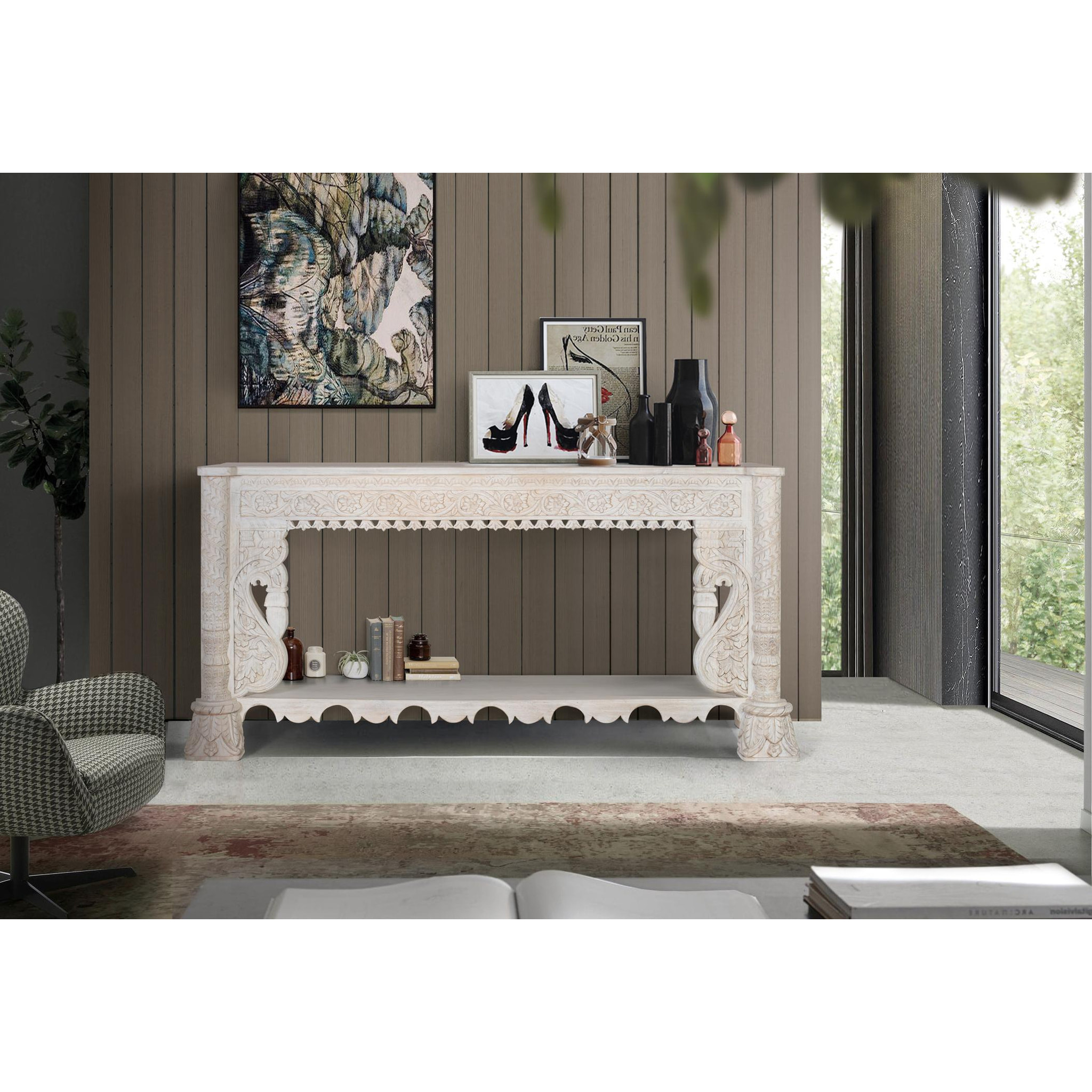 Consola de Madera de Mango 180 Cm Estilo Mediterráneo Moderno