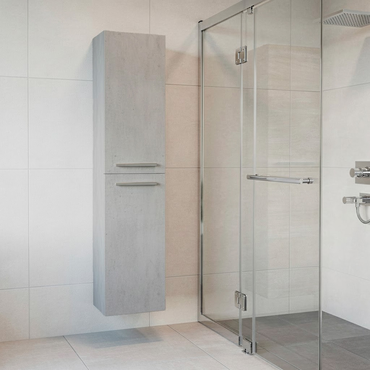 Mobile Alto Da Bagno Sospeso Con 2 Ante E 3 Mensole Interne Colonna Moderna Sospesa Salvaspazio Melaminico Chiusura Assistita Design Industriale Lavanderia Ingresso 150 x 30 x 25 Cm Grigio Cemento