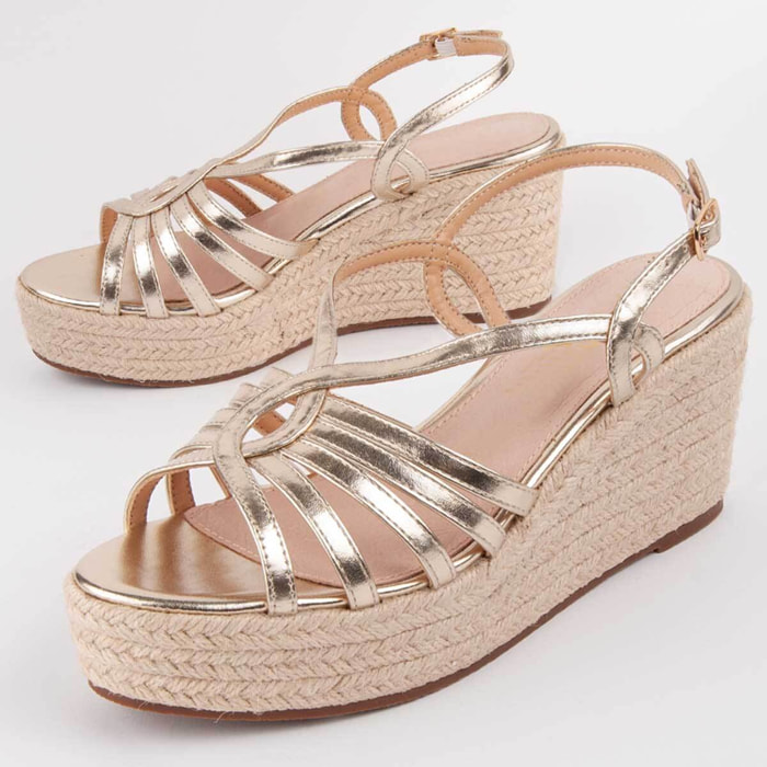 Sandalia De Cuña - Dorado - Altura: 8 Cm