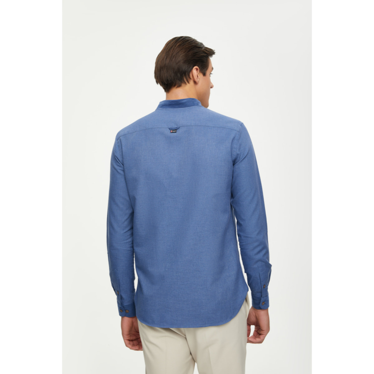 Camicia Uomo Coreano Slim Flanella Unita Blu avion