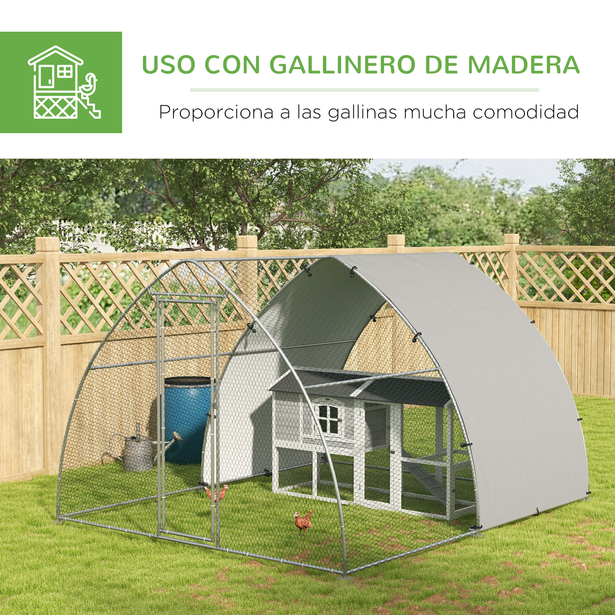 Gallinero para Exterior Gallinero para Gallinas de Acero Galvanizado Cubierta de Tela Oxford Resistente a los Rayos UV e Impermeable para Patio Plata