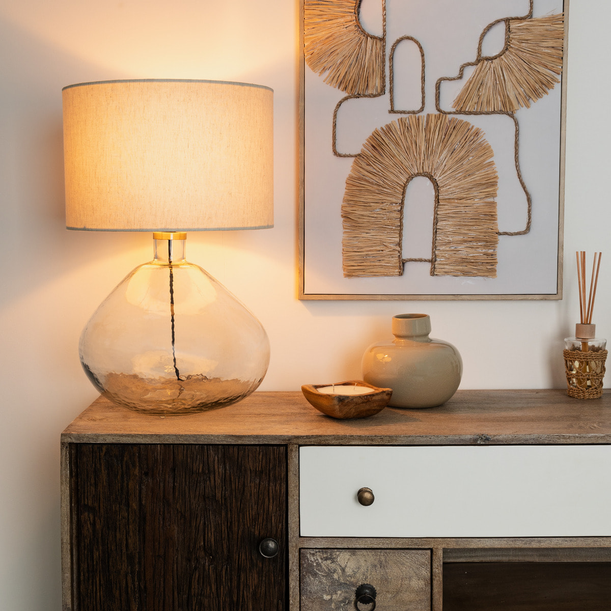 Lampe "Melly" - métal et verre - blanc - H60 cm