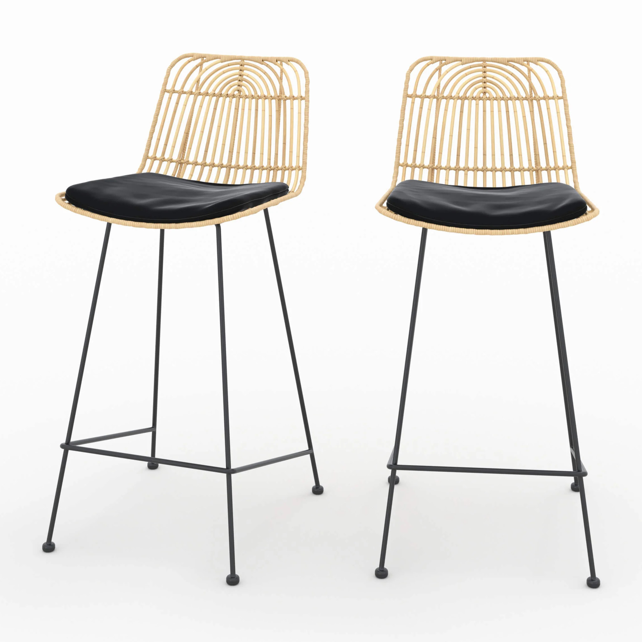 Lot de 2 chaises pour îlot central 66 cm en rotin et noir - Goa