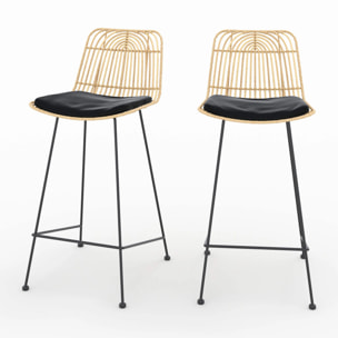 Lot de 2 chaises pour îlot central 66 cm en rotin et noir - Goa