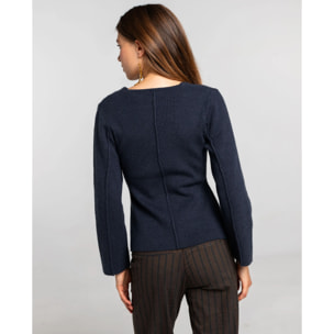 Cárdigan de punto canalé con botones forrados de mujer