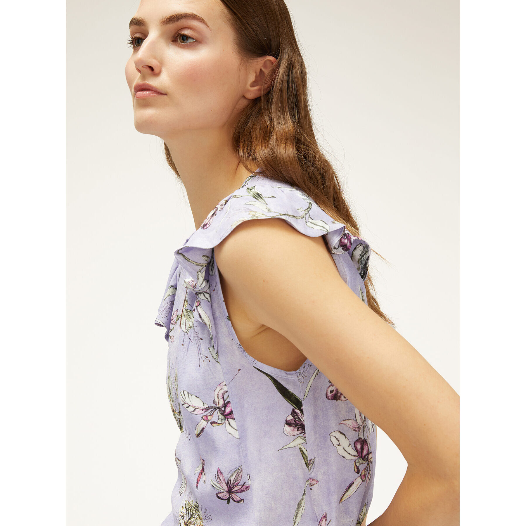 Motivi - Top con mangas de volantes y estampado floral - Violeta