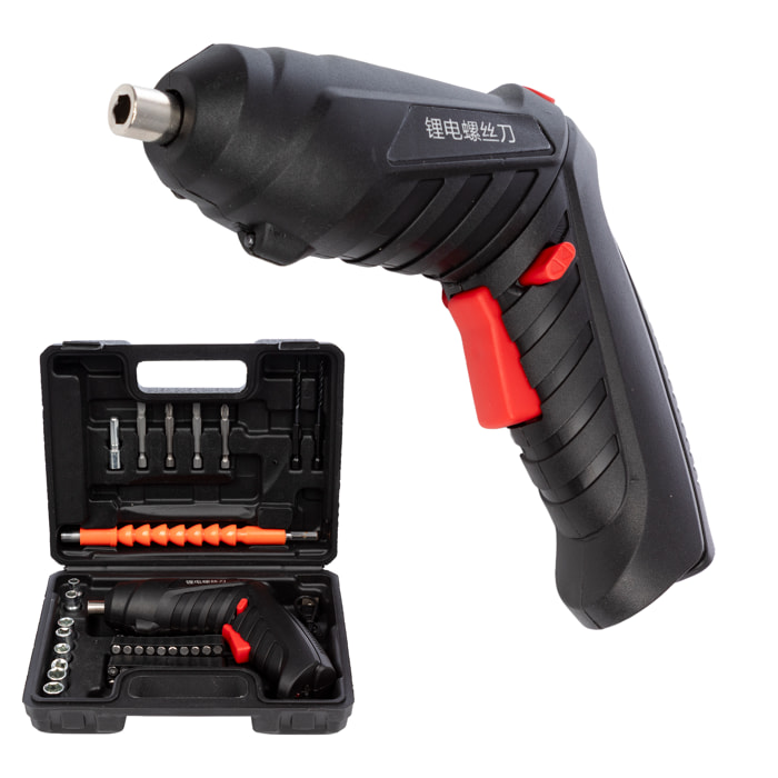 Cacciavite elettrico senza fili con scatola di attrezzi da 47 pezzi.