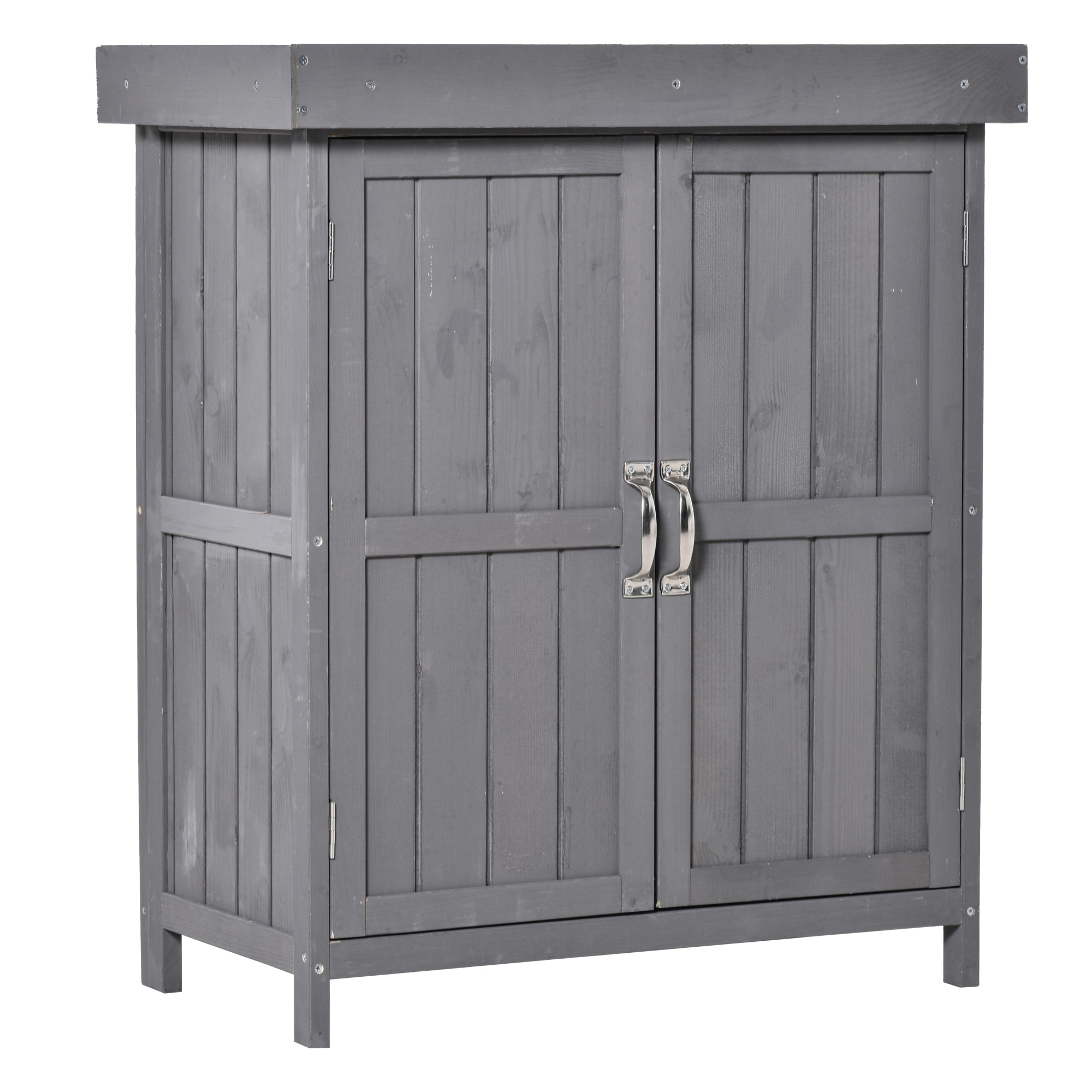 Armoire de jardin sur pied double porte étagère et toit bitumé relevable dim. 74L x 43l x 88H cm bois sapin gris