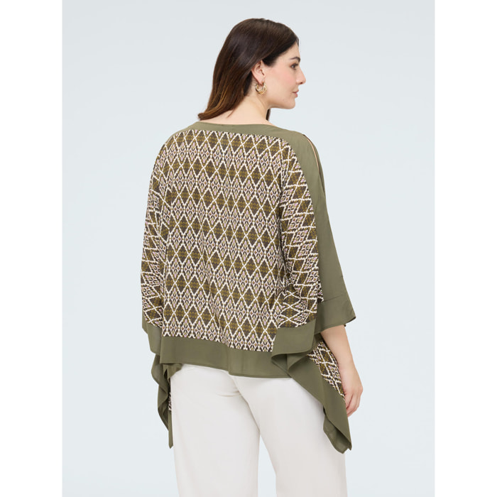 Fiorella Rubino - Blusa in raso di viscosa con stampa - Verde militare