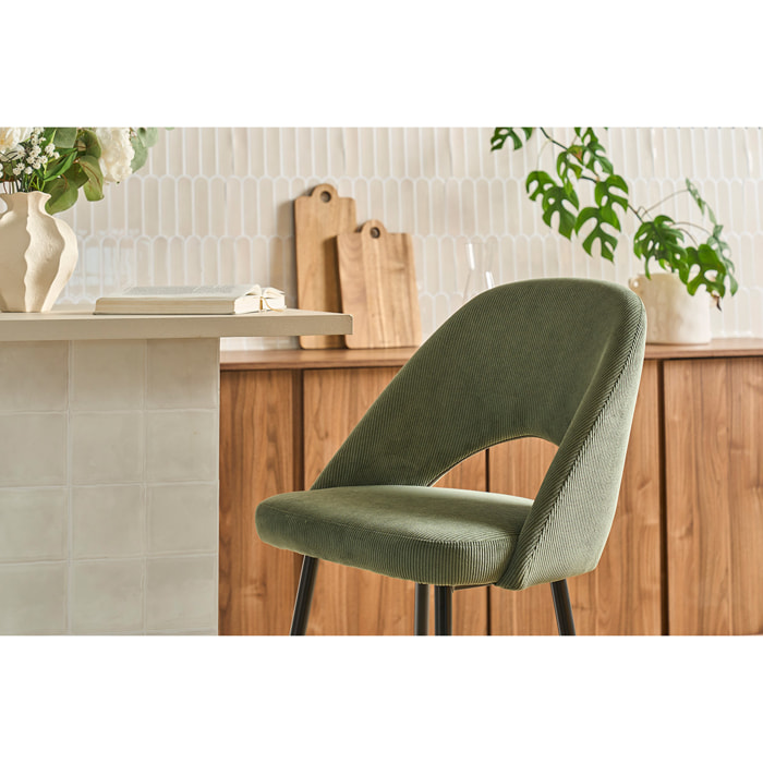 Tabourets de bar en tissu velours côtelé vert kaki H65 cm (lot de 2) COSETTE