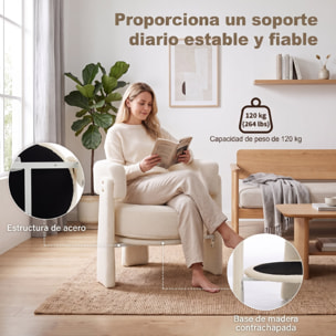 HOMCOM Butaca de Salón, Tapizado en Borreguito, Sillón de Salón, con Cojín Lumbar, Asiento Profundo, Acolchado Grueso y Reposabrazos Integrados, para Dormitorio, Lectura, Blanco Crema
