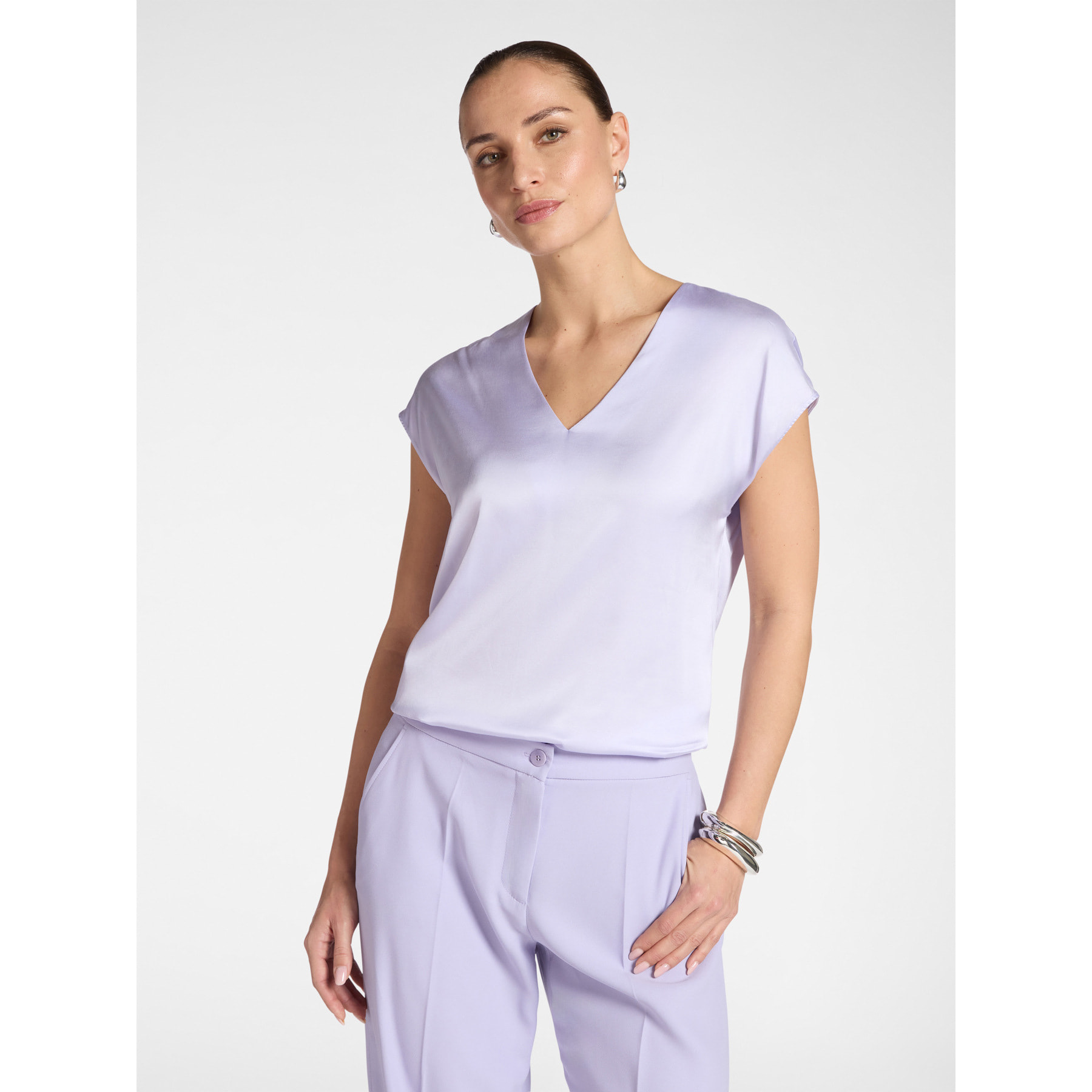 Elena Mirò - Blusa in raso con scollo a V - Viola