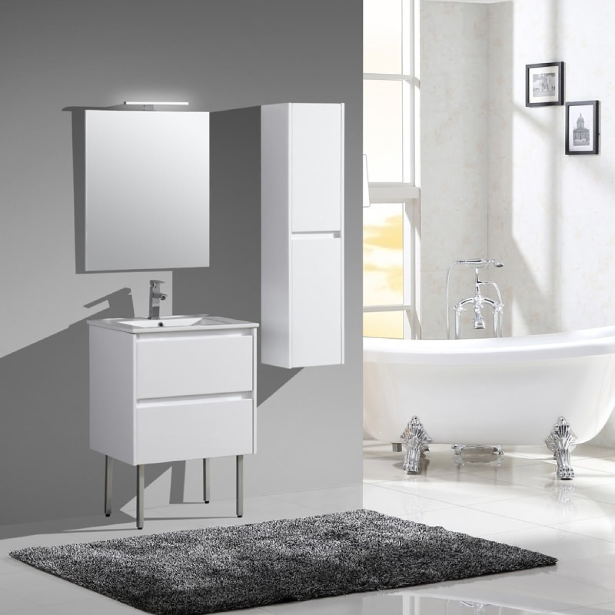 Ensemble meuble de salle de bain 60 cm blanc laqué Aquadoli