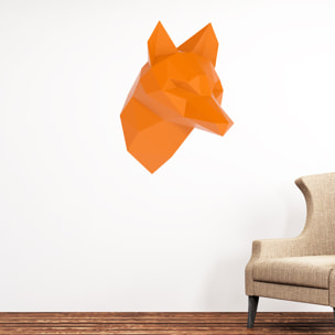 Stickers muraux 3D | Sticker Mural Autocollant effet origami 3D renard orange de profil - Stickers adhésifs 3D Chambre Salon Trompe l'oeil