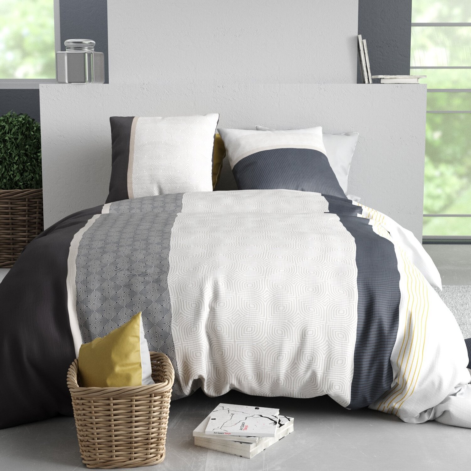Parure housse de couette 100% coton 57fils + 2 taies stratus