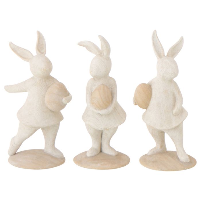 J-Line Lapin Oeuf décoratif - polyrésine - beige - 3 pièces