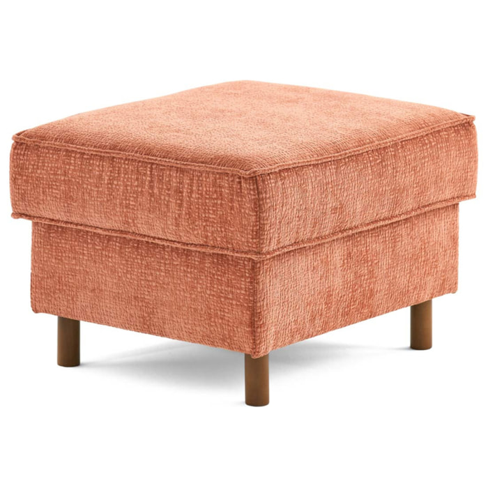 Jake - pouf en tissu velours relief - pieds en bois foncé - Terracotta