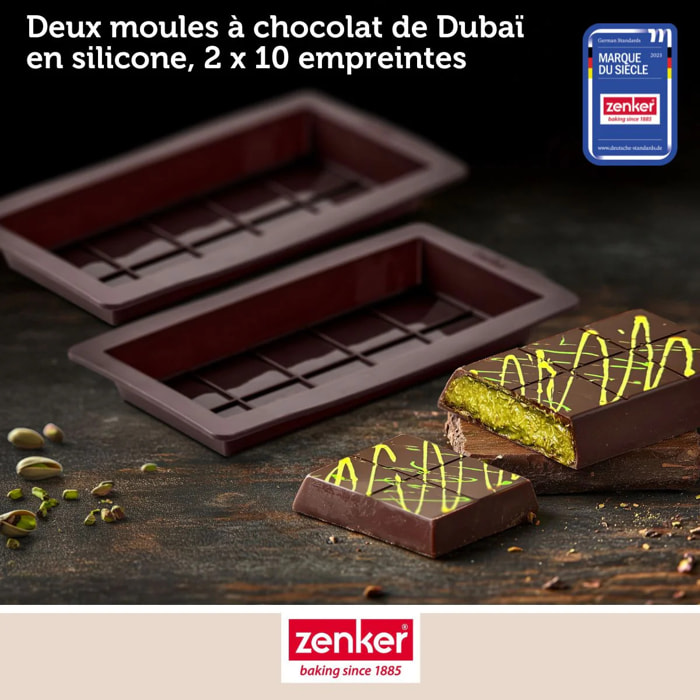 Set pâtisserie avec 2 moules à chocolat de Dubaï, 2 bols à mixer, verre mesureur et spatule Zenker