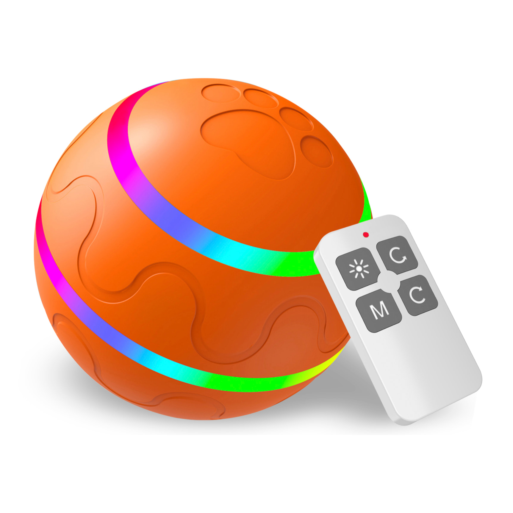 DAM Bola rebotadora. Juguete interactivo inteligente para perros y mascotas. Luz activada por movimiento. 8x8x8 Cm. Color: Naranja