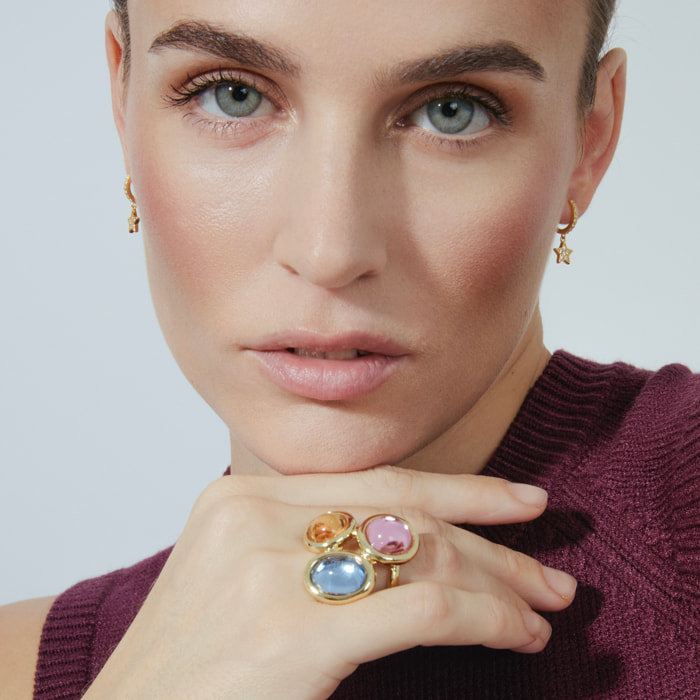 Anillo de Cristal Multicolor acabado en oro amarillo de 18K