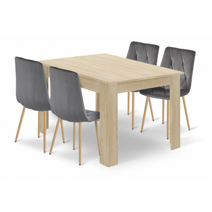 Set Sala da Pranzo Libra con Tavolo Quercia Sonoma e 4 Sedie Grigie